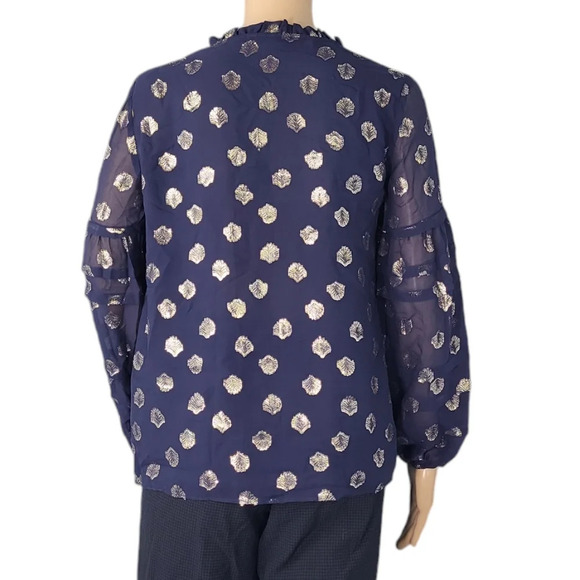 Lilly Pulitzer Silk Giana Top in True Navy Seagrass Metallic Clip Chiffon - Picture 3 of 3